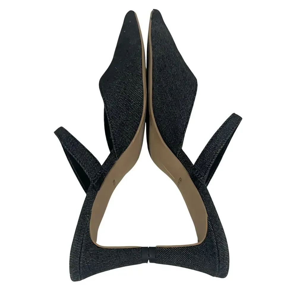 Dolce Vita Kanika Mid Heels Denim Dark Blue Pointed Toe Slip On Strap Sz 7.5